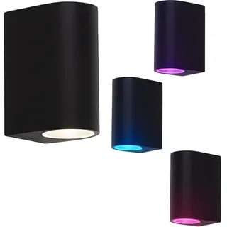 Aussenleuchten Haustür Up Down Wandleuchte Aussen schwarz Wand Außenleuchte Terrasse Aluminium, Farbwechsel dimmbar mit Fernbedienung, 2x RGB LED 3,5W 200lm 3000K, BxH 6,5x14,5 cm