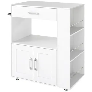 COSTWAY Küchenwagen, mit Arbeitsplatte, 3 Gewürzregalen & Schublade, rollbar weiß