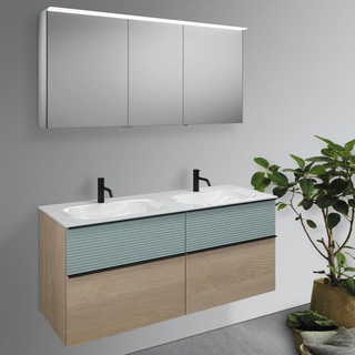 Burgbad Fiumo Badmöbel-Set Doppelwaschtisch mit Waschtischunterschrank und Spiegelschrank, SGGT142LF3959FOT55C0001G0200