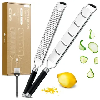 Exitoso Zitruszester Zitronenreibe 2er-Set, Ideal für Ingwer Knoblauch Muskatreibe Zitrusfrüchte, rostfrei schwarz