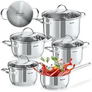 tectake® 9-tlg. Topfset, Edelstahl Kochgeschirr, Töpfe Set mit Deckel, Kochtopf Set für Induktionskochfeld, Gas- und Elektroherd geeignet, Küchensets, Topfsets für Wohnung oder Camping Geschirr