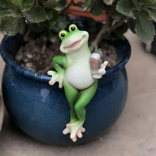 Blumentopf Hänger Frosch Figur, Gartenfiguren für Draußen Figuren, Frosch Deko Garten Figuren, Tiere Hängend Harz Statue, Frösche Blumentopfhänger Dekofigur für Brunnen Teichdeko Miniteich (01)