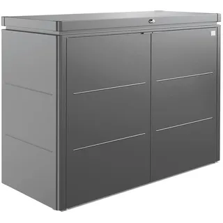 Biohort Kissenbox, Dunkelgrau, Metall, 160x118x70 cm, Qualität aus Österreich, Deckel aufklappbar, mit Türen, absperrbar, integrierte Durchlüftung, wartungsfrei, regenwasserdicht, Aufbewahrung & Schutzhüllen, Gartenboxen