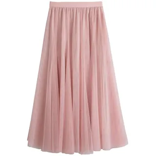 Kuukaas Tüllrock Rosa Damen Sommerrock Damen Lang Tüllrock A Linie Maxirock Damen Lang Plisseerock Rosa Damen Lang Umstandsrock Sommer - Einheitsgröße
