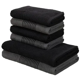 Handtuch Set BRUNO BANANI "Jassen, Duschtücher, Handtücher" Handtücher (Packung) Gr. (6 St.), schwarz (schwarz, anthrazit) Handtuch-Sets mit gestreifter Bordüre, 6 teiliges Handtücher Set aus 100% Baumwolle