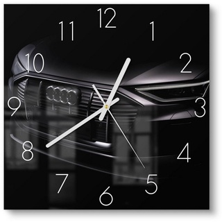 DEQORI Wanduhr 'Audi Frontalaufnahme' (Glas Glasuhr modern Wand Uhr Design Küchenuhr) schwarz|silberfarben 30 cm x 30 cm