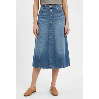Jeansrock BOSS ORANGE "DNM MIDI SKIRT Premium Damenmode", Damen, Gr. 28, medium blau 424, Denim/Jeans, Obermaterial: 91% Baumwolle, 9% Hanf, ca. Mitte Wade, Röcke Jeansrock, in Midi-Länge, Knopfverschluss