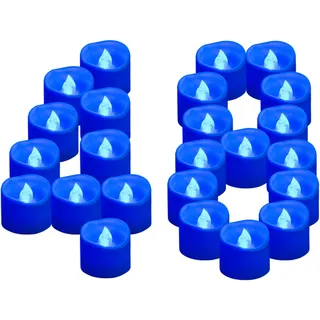 Yakpo 48 Stück blaue LED-Teelichter, batteriebetrieben, flammenlos, flackernde blaue Kerzen, große elektrische gefälschte blaue Votivkerzen für blaue Hochzeit, Party Weihnachten Halloween Dekorationen