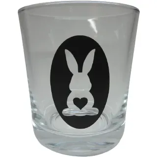 Teelicht Glas Windlicht Kerze print"Hase mit Herz im Ei" schwarz Ostern Handmade