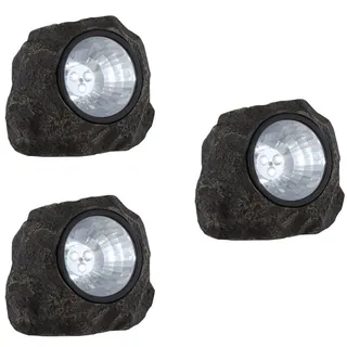 ETC Shop Solarleuchte Kunststoff 3er Set IP44 grau