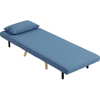 3-in-1-schlafsessel/bett, Einzelsitz Mit 5-fach Verstellbarer Rückenlehne Aus Stoff Mit Kissen, Blau