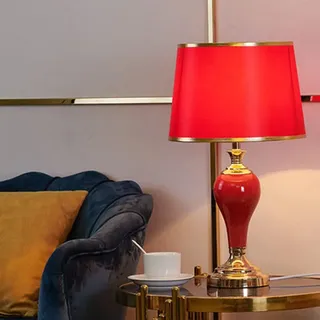 Chao Zan Tischleuchte,Modern Home Art Deco Tischlampe, Stoffschirm Keramik Lampenkörper, Geeignet for Wohnzimmer Schlafzimmer Lobby-Studie,H x D: 54 x 30 cm,(rot Farbe),ohne Leuchtmittel