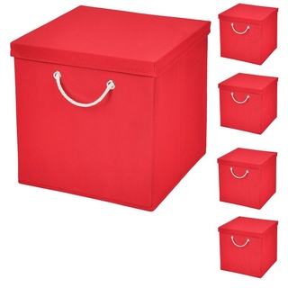 StickandShine Faltbox »5x Faltkiste 30x30x30 cm Aufbewahrungsbox Regalbox in verschiedenen Farben (5 Stück 30x30x30) moderne Faltbox Maritim mit Kordel 30cm« rot