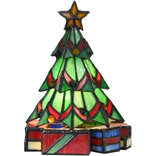 HAES DECO - Tiffany Tischlampe Weihnachtsbaum 17x17x23 cm Grünes Glas Tiffany Schreibtischlampe Tiffany Lampen Buntglas
