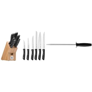 WMF Messerblock mit Messerset 7-teilig Küchenmesser Set mit Messerhalter, 6 scharfe Messer + Wetzstahl 34 cm, Messerschleifer, Wetzstab für Messer schleifen
