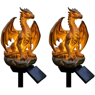 Drachen Figuren Garten, Drach Garten Deko, Drache Gartenfiguren für Draußen Wetterfest, Dragon Statue Gartendeko für Außen, Halloween Deko Outdoor, Gartenfiguren & Gartenstatuen (2 Stück Drach)