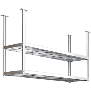 Hängendes Weinglasregal Deckenregal, Edelstahl-Decken-Weinflaschenhalter schwebendes Display-Aufbewahrungsregal, 2 Ebenen Wandregal Küchen-Topfpfannenregale für Bar, Restaurant, Café(120x35x80cm)