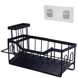 Spülbecken Organizer Schwarz, Küchen Sink Caddy Organizer, Küchenorganisator, Hängendes Waschbeckenregal Lagerung, Kein Bohren Erforderlich, 1 Selbstklebender Haken, Geeignet für Küche und Bad