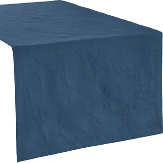 Erwin Müller Tischwäsche, Tischläufer mit Jaquardmuster, Serie Arnsberg blau Größe 50x150 cm - Robustes Gewebe ist bügelleicht und Lange haltbar, mit hochwertigem Kuvertsaum