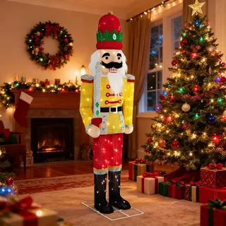 GOPLUS Weihnachten Nussknacker Figur groß, beleuchtete Weihnachtsdeko XXL, 166 cm Weihnachtsfigur mit LED-Lichtern, Weihnachtsdekoration Soldat mit Schwert, Weihnachtsbeleuchtung für außen und innen