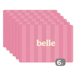 MuchoWow Platzset Rosa - Gestreift - Belle, (6-St), Platzsets, Tischset, Abwaschbar, Tischsets, Platzdeckchen