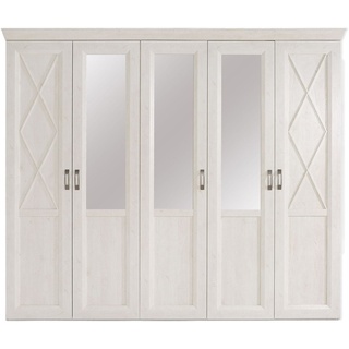 FORTE Kashmir Kleiderschrank mit 2 Türen und 3 Spiegeltüren, Holzwerkstoff, Pinie Weiß, B x H x T: 255,2 x 220,5 x 62,6 cm