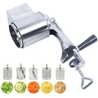 Manuelle Trommel Reibe Obst GemüSe KäSe Maschine Edelstahl KüChen Rotations Schneider NussmüHle EinsäTze Kartoffel Drehreibe Trommeln Hobel Schnelles Schneiden Kurbel Mit 5 Trommelklingen