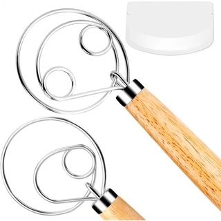 Tobepico Dänischer Rührbesen, Brotmixer, Premium-Edelstahl-Schneebesen mit Teigschaber für Brot, Gebäck oder Pizzateig, für perfektes Backen, 2 Stück