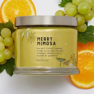 PartyLite Kerze im Glas mit 3 Dochten, stark parfümiert, sauber brennende Glaskerze, 25–45 Stunden Brenndauer (Merry Mimosa)