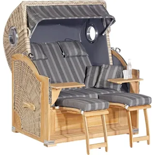 SonnenPartner SunnySmart Garten-Strandkorb Rustikal 500 PLUS TEAK COMFORT 3/4-Liegemodell 2-sitzer Xl Antikweiß/an