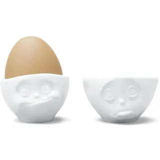 FIFTYEIGHT PRODUCTS / Tassen / Eierbecher - Set Nr. 2 „Och Bitte & Lecker“ (Porzellan, weiß, Made in Germany)