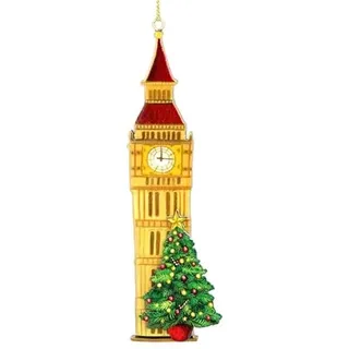 Gisela Graham London Big Ben mit Weihnachtsbaum aus Holz zum Aufhängen