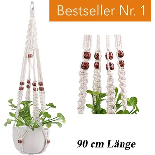 Bonn-Design Premium Makramee Blumenampel 90cm Innen Außen Garten Blumentopf Halter Macrame Hängepflanzen Topf Balkondekoration Lounge Deco Blumen Ampel Balkon Wandbehang Boho Pflanzenhänger Pflanzenampel