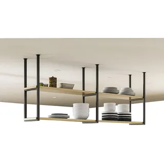 Deckenregal Hängend Küche Bar Deckenhänger Schwebendes Regal – Eisen, Massivholz, Decke, für Aufhängen, kreative Pflanzenregale, Blumenständer, Küchenregal, Topfregal für Blumenladen, Bars, Wohnzimmer