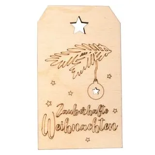 Rayher Hängeetiketten Holzanhänger, 4,8 x 8,2 cm, Holz, mit Schriftzug, naturbraun, 1 Stück