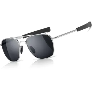 SUNGAIT Herren Militär Sonnenbrille Polarisierte Pilot Style - Bajonett-Tempel Silber/Grau A285 - Einheitsgröße