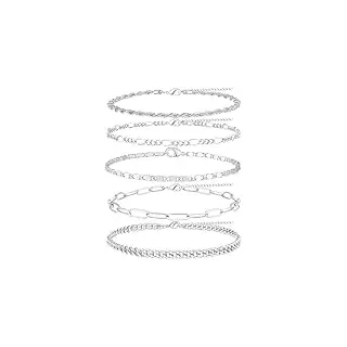 Carreneu 5Stück FußKettchen für Damen,Fussketten für Frauen,FußKette Damen,FußKettchen Silber,Einfacher Retro-Strand,Geeignet für Damen und Mädchen