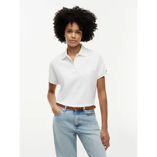 Poloshirt TOMMY HILFIGER "TH SCRIPT MODERN SS POLO", Damen, Gr. XS (34), weiß (ecru), Single Jersey, Obermaterial: 96% Baumwolle, 4% Elasthan, unifarben, regular fit normal, Rundhals, eingesetzt gerader Abschluss, Shirts, Baumwollmischung, Polokragen, kurze Knopfleiste