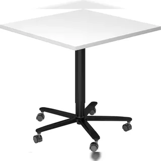 bümö Säulenhubtisch höhenverstellbar, Stehtisch Büro, Bistrotisch eckig 80 x 80 cm - Besprechungstisch weiß, Stehtisch Holz-Platte, Säule aus Metall