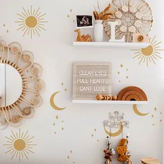 Neukids 60pcs boho Wandtattoo selbstklebend Sonne Mond sterne Wandsticker | Kinderzimmer,Babyzimmer Wandaufkleber Wohnzimmer Schlafzimmer Flur Selbstklebend Deko Aufkleber,Wanddeko Kinderzimmer Deko