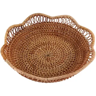 Mucshim Gewebtes Tablett Umweltfreundliches Rattan Servieren 23x5,5cm | Aus umweltfreundlichem Rattan, handgeflochtenes Tablett zum Servieren von Obst, Kuchen und Snacks; Maße 23x5,5cm.