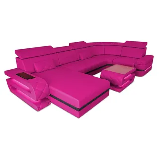 Sofa Bologna Mini U-Form aus Leder mit 60 cm Sitzbreite, ergonomischen Sitzflächen, USB-Anschlüssen, LED-Beleuchtung und Heizmatte