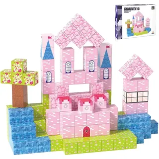XINQIYUAN Kinder Magnetisches Spielzeug Fliesen Magnetkugeln Villa Stil Magnetische Bauklötze Set 145tlg [Zufällige Mischung – Farben nur aus Hauptbild]