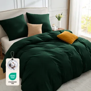 BEDELITE Bettwäsche 220x240 Baumwolle 3teilig - Bettwäsche-Sets Dunkel Grün mit Reißverschluss, Bettbezug 240x220 mit 2 Kissenbezüge 80x80 cm, Oeko-TEX Bedding weiche und kuschelige Bettwaren