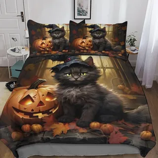 PAZZK Halloween-Kürbis Bettwäsche Set ; Bettbezüge Mit 3D Muster; Für Jungen Mädchen Atmungsaktive Microfaser Bettbezug Mit Reißverschluss Und Kissenbezug Single (135x200cm)