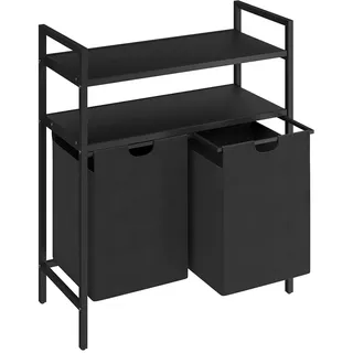 STEELSØN Rigil Wäschesammler mit 2 Fächern, 2x45L, Schwarz, 2 Ablagen | Wäschekorb, Wäscheboxen, Metall Wäschesortierer, Wäschesäcke ausziehbar & herausnehmbar, Schmutzwäschebehälter, Wäschetrenner