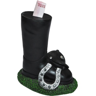 alles-meine.de GmbH XL Spardose Reitstiefel mit Reithelm/Hufeisen - stabile Sparbüchse aus Kunstharz mit Schlüssel - Sparschwein lustig witzig Pferd Pferde - Reisekasse Urlaub ..