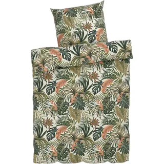 LIVARNO HOME Mikrofaser-Satin-Bettwäsche, atmungsaktiv, 155 x 220 cm (Palmen)