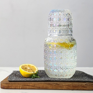 BFYDOAA Nachttisch-Wasserkaraffe mit Becherglas – Kristallkrug und Trinkglas-Set für Gästezimmer, Büro, Schlafzimmer, Badezimmer