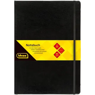 IDENA Notizbuch A4, kariert, Schwarz